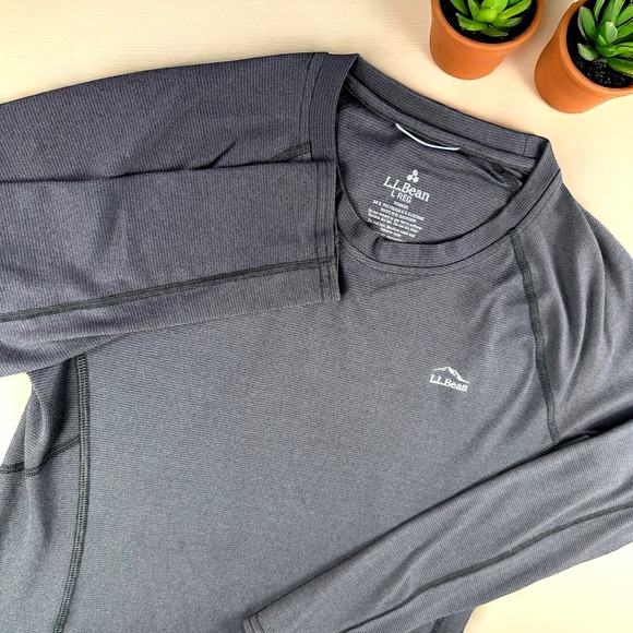 L.L.Bean Midweight Base Layer Wome L Crew Top Long Sleeve Tee Black Gym Run Hike - Picture 1 of 13
